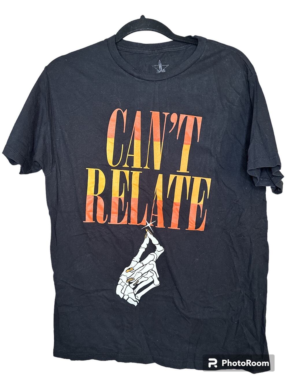 Jeferee Star ‘Can’t Relate’ Skeleton Hand Nails Black Graphic T-Shirt Size Large